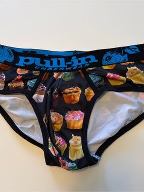 Men’s Black Cupcake Print Briefs with Blue Waistband